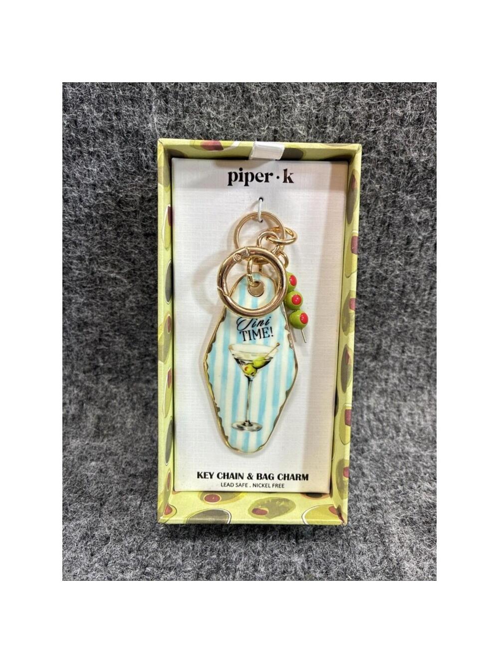 Piper K Tini Time Martini Olive Key Chain & Bag Charm New In Box